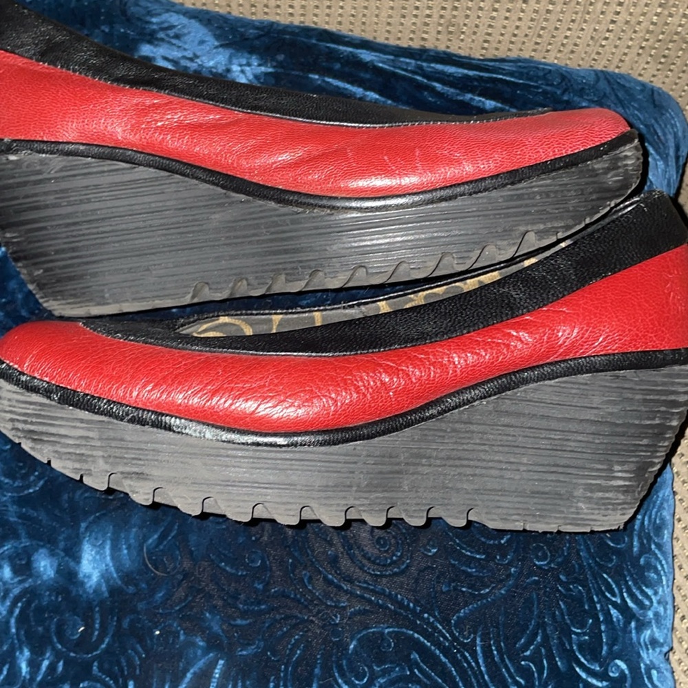 Fly London Red and Black leather wedges